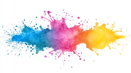 Obraz premium A vibrant splash of blue, pink, and yellow colors on a white isolated background, ideal for artistic and modern design applications.