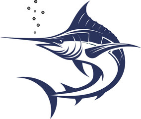 Marlin Fish Vector Illustration – Stylized Sport Fishing Design, Vector illustration of marlin and swordfish in dynamic poses, ideal for fishing logos, marine themes, and sport fishing designs.