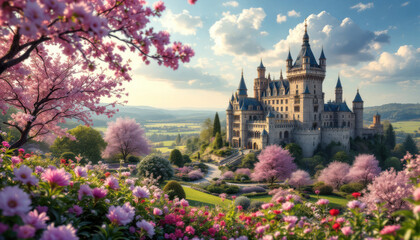 Fairytale Castle in Spring Blossom
