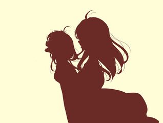 笑顔のワンピースの女性　2人　影絵