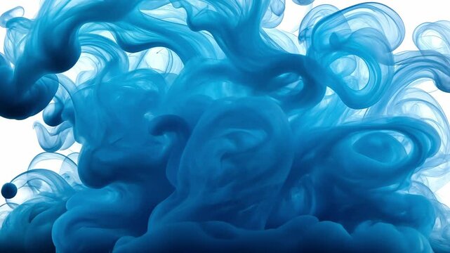 Ink Dissolve in Water, Vibrant blue ink cloud blooming dynamically in water
