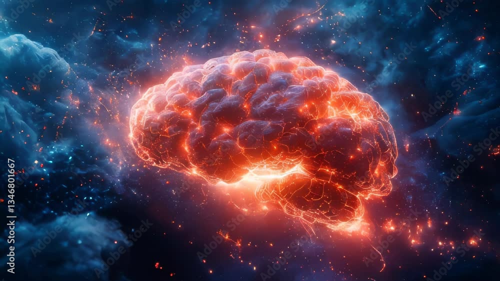 Poster a conceptual image of a brain surrounded by glowing electric currents, representing artificial intel