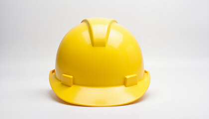 Bright yellow hard hat on clean white background, construction safety
