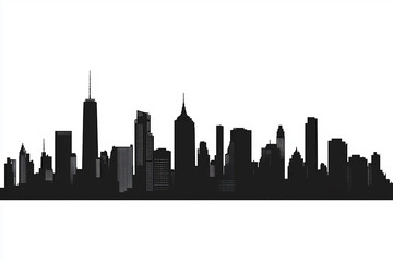 
A black-and-white city skyline with distinct skyscrapers and buildings, reflected symmetrically in a water-like surface, offering a bold and modern aesthetic.