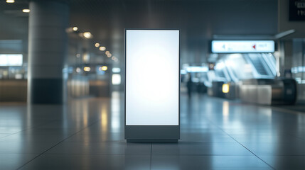 A white sign is in a large empty room