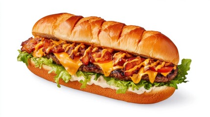 Gourmet Burger with Lettuce, Tomato, and Cheese in a Soft Bun