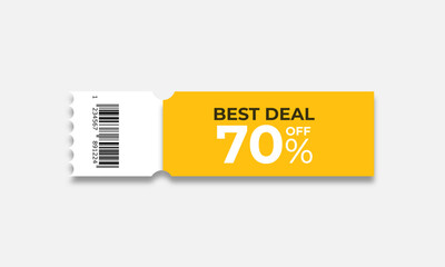 A modern discount coupon with bold text and vibrant colors, designed to stand out and highlight special deals. Perfect for promotions and seasonal sales.