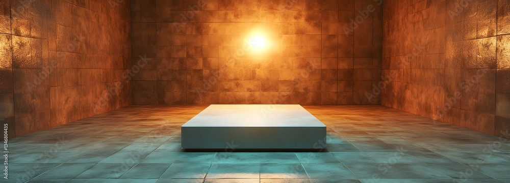 Aufkleber a podium floating in an endless void, reflecting infinite alternate realities.