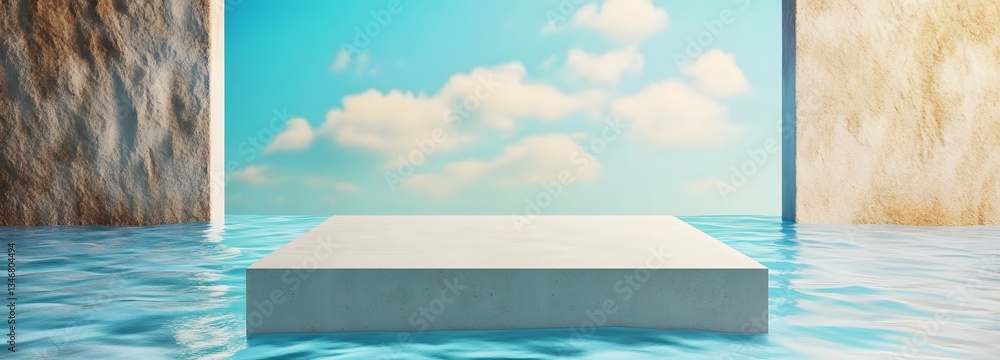 Poster a podium floating in an endless void, reflecting infinite alternate realities.
