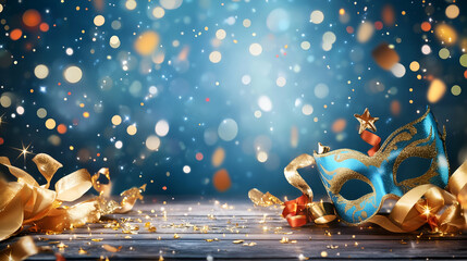 Mysterious Mask on Sparkling Background Venice Festival Copy Space Banner