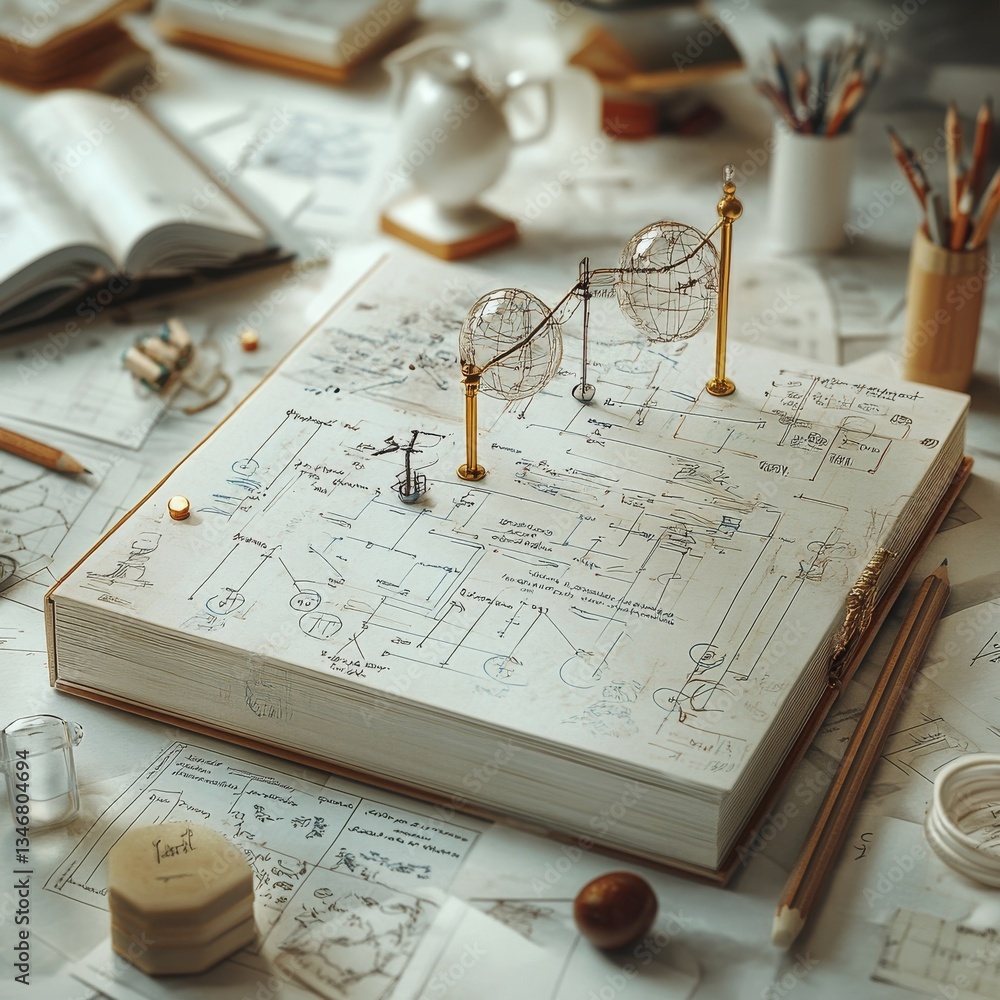 Poster conceptual design sketchbook: architectural ideas, network diagrams and creative explorations