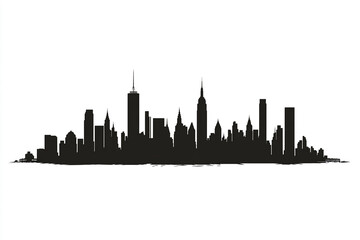 Naklejka premium A black-and-white city skyline with distinct skyscrapers and buildings, reflected symmetrically in a water-like surface, offering a bold and modern aesthetic.