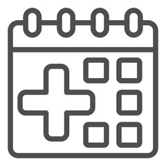 Fototapeta premium Calendar date with medical plus line icon, insurance concept. Vector graphics. Page with insured event sign on white background, outline style icon for mobile or web design.