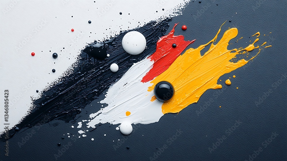 Poster abstract paint splatters and drops on dark background