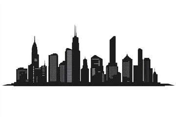 
A black-and-white city skyline with distinct skyscrapers and buildings, reflected symmetrically in a water-like surface, offering a bold and modern aesthetic.