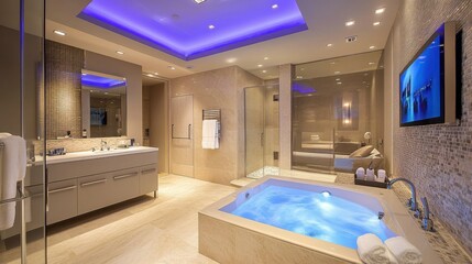Elegant Modern Bathroom with Luxurious Jacuzzi and Ambient Lighting