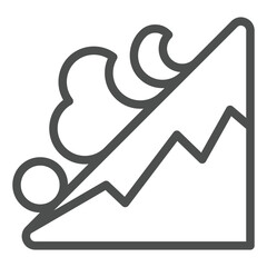 Mountain snow avalanche descent line icon, insurance event concept. Vector graphics. Falling snowslide sign on white background, outline style icon for mobile or web design.