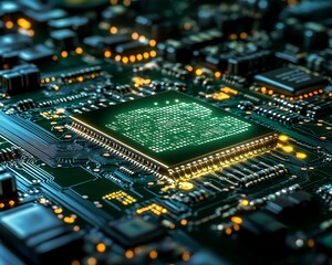 Obraz premium Close-up of a microchip on a circuit board
