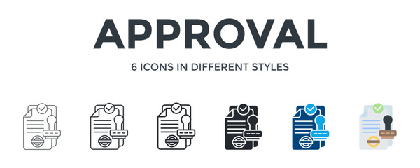 Approval Icon In Different Style Vector Illustration. Designed In Thin Line, Regular Line, Bold Line, Glyph, Color Fill, And Flat Style Can Be Used For Web