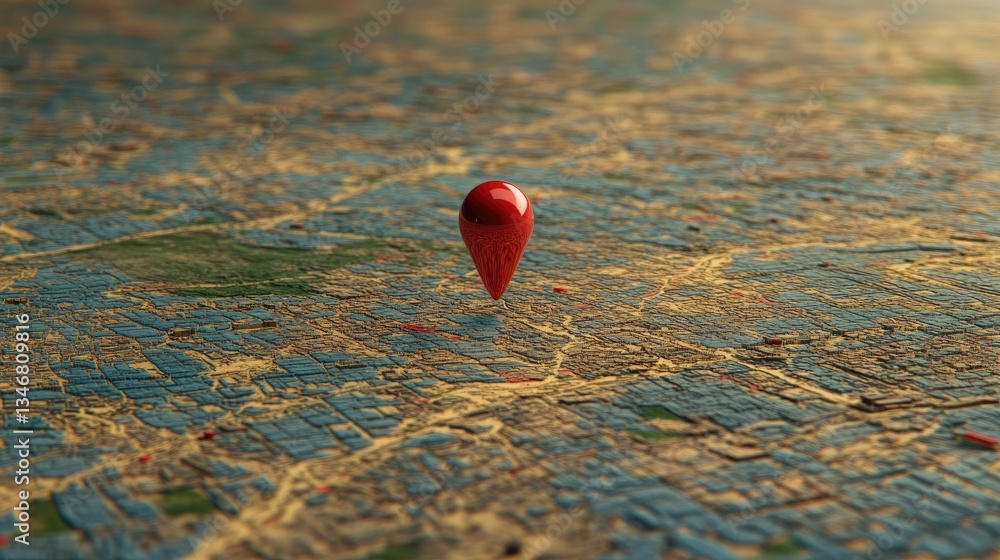 Poster red pin marker on 3d map representing location and navigation
