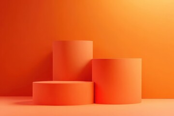 Orange podiums with matte finish floating above gradient orange background