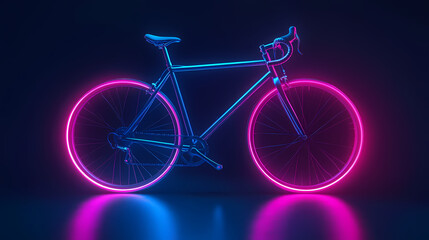 Fototapeta premium Neon Cycling Dream: A sleek road bike glows with vibrant neon lights, casting a captivating spell with its modern design and futuristic appeal.
