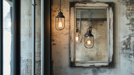 Vintage Lighting Fixtures Reflected in an Elegant Frame Design