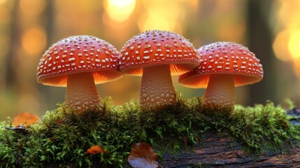 Forest mushrooms in golden light