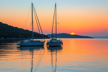 Fototapeta premium Calm ambiance is formed by gentle tones bouncing off still sea at twilight 