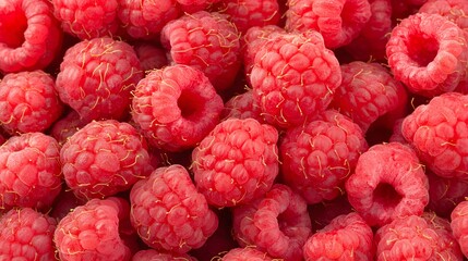 Close-Up View of Fresh Raspberries Piled Together Creating a Vivid and Textured Background
