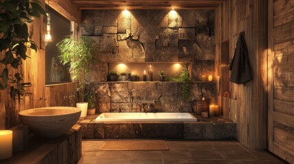 Serene Wood and Stone Bath Space with Relaxing Atmosphere