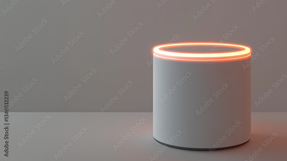 Poster modern minimalist device with circular led light in soft colors