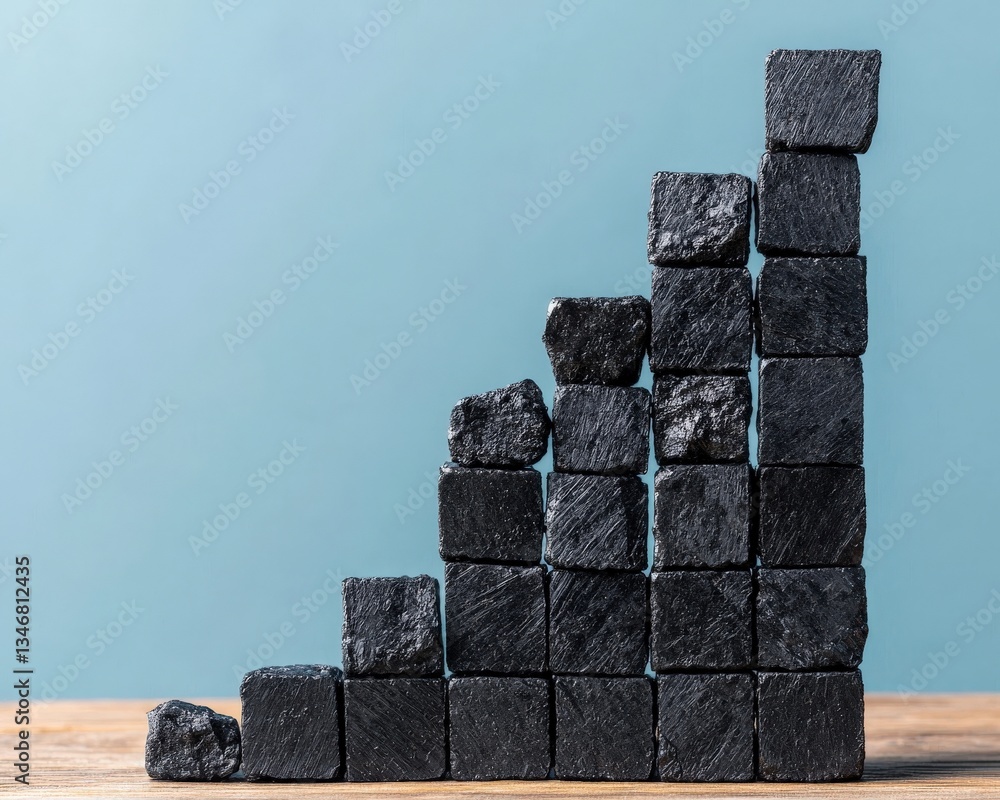 Poster a bar graph made of coal blocks illustrating cost variations.