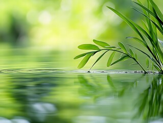 Serene Aquatic Plants Reflecting in Calm Water