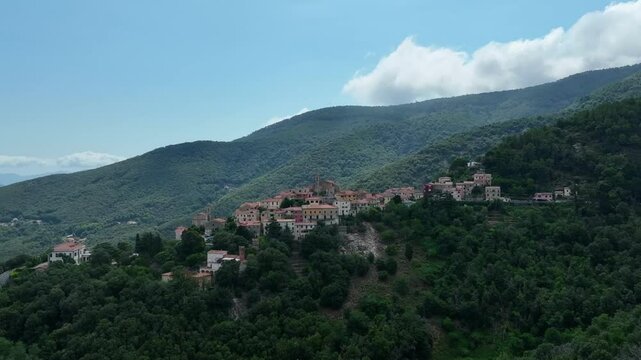 Aerial view of Poggio village, a hamlet of the municipality of Marciana on the island of Elba, Tuscany, Italy