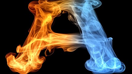 Fire and ice smoke letter A on black