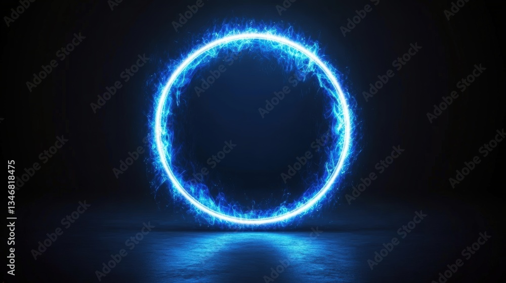 Aufkleber glowing blue energy floating above dark reflective surface with ethereal light casting enchanting gl
