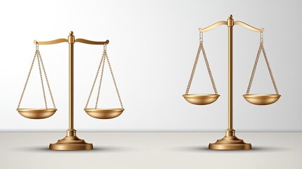 Golden scales symbolize justice and equality displayed against a clean white background, representing the legal system's integrity