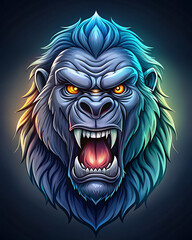 Obraz premium Black background Gorilla Head Tattoo, logo, icon, Design. Vector illustration, fierce gorilla head in the white background.
