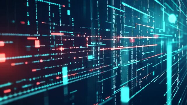 Digital data streams visualized with vibrant colors and dynamic patterns in a futuristic environment