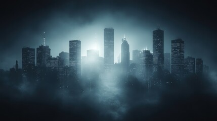 Urban skyline grey to midnight black grainy gradient background, sleek and sophisticated for corporate and technology banners