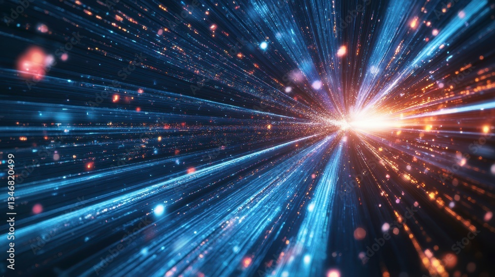 Poster Abstract light streaks converging at a bright center, creating a dynamic, futuristic effect.