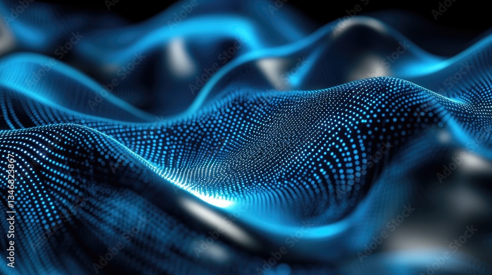 Poster smooth flowing waves of blue light with dots texture pattern