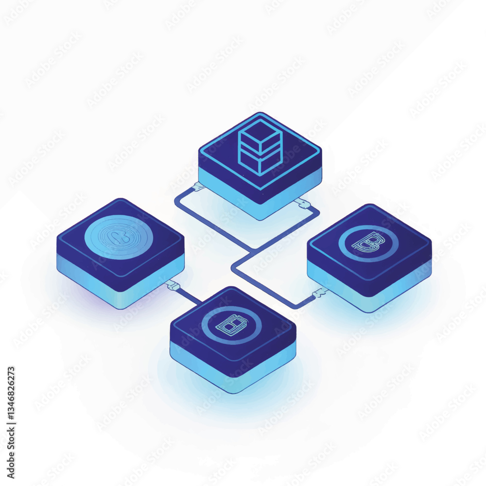 Poster blockchain technology networking concept in blue gradient style