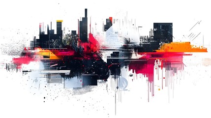 Vibrant Abstract Cityscape with Explosions of Color and Light