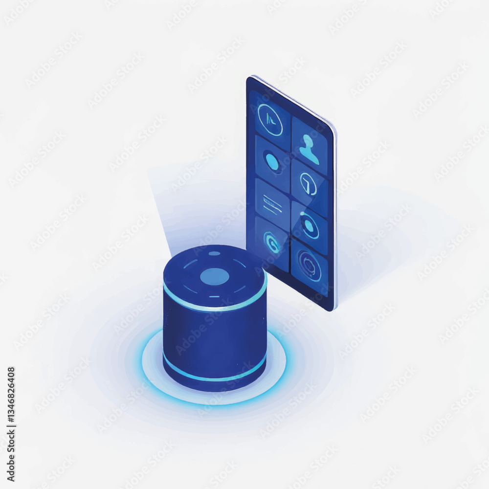 Poster smart speaker interacting with a mobile device in a modern style