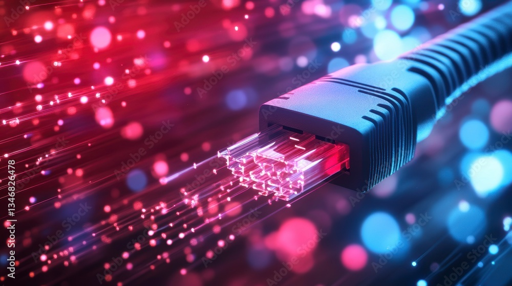 Poster close-up of fiber optic cable with data streams.