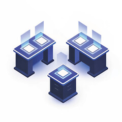 Modern office desks with transparent panels in a digital style  