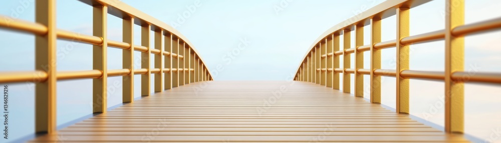Aufkleber a serene wooden bridge extending over calm waters, bathed in soft light, creating a tranquil and inv