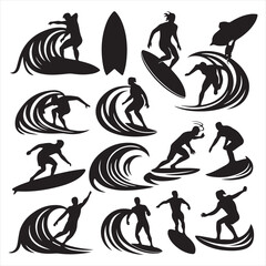 set of vector various surfer , man, women vector silhouette